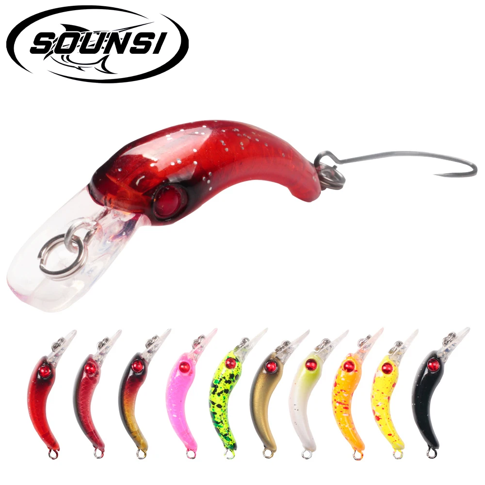 SOUNSI Flat Double Round Lure Mini Minnow 37mm 1.5g Artificial Hard Lure Pointed Hook Crank Lure Swing Tackle Trout Freshwater