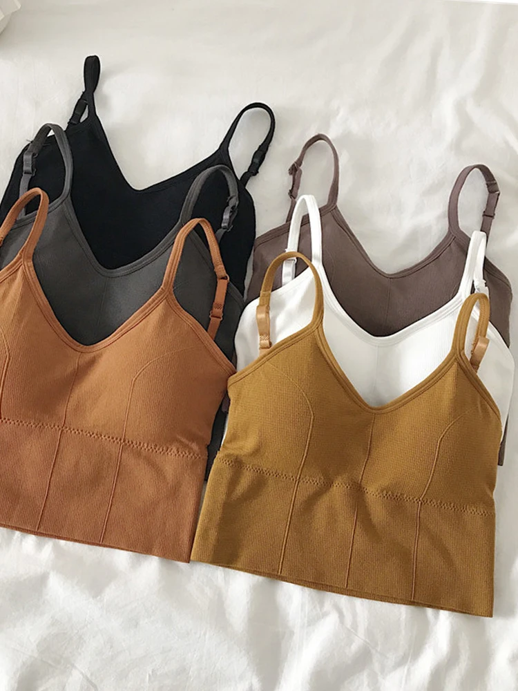 Women Tops Sexy Solid Crop Top Women Tank Tops Sleeveless Slim Camis With Bra Basic Underwear Tops