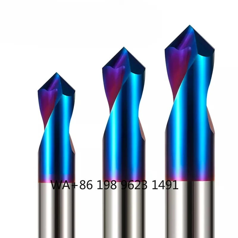 Nano Coated Center Drill Bit, HRC65 Hardness 2 Flutes Carbide Fixed Point Cutter, 50mm for Industrial Precision Chamfering Work
