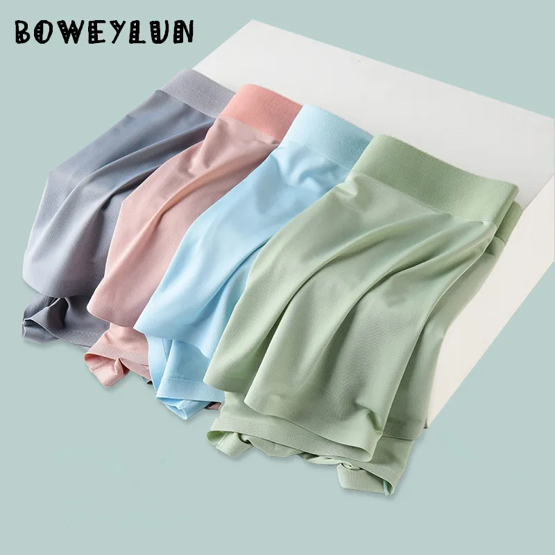 

OWEYLUN Men's Summer Ice Silk Boxer Briefs Lightweight Breathable Seamless Solid Color Underwear for Men