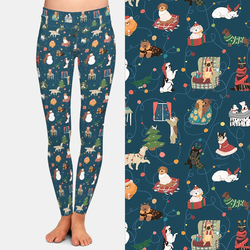 LETSFIND inverno nuove donne Leggings Fitness vita alta 3D celebrazione di natale con cane animali domestici stampa pantaloni ragazza Sexy pantaloni