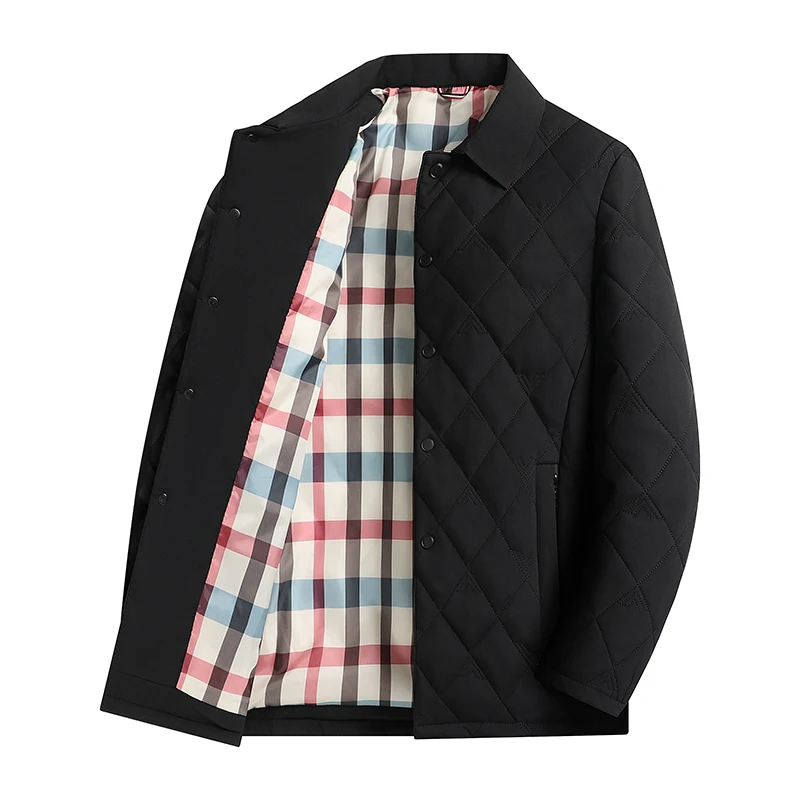 

2025 Winter New Men's High Quality Collar Lightweight Business Leisure Thickened Single breasted Cotton Coat Cotton Jacket