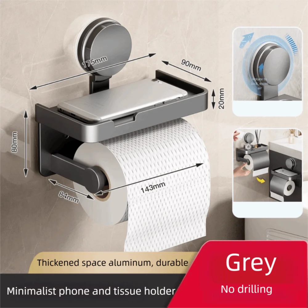

Держатель для туалетной бумаги из алюминиевого сплава на присоске, настенный, без сверления, стойка для рулонной туалетной бумаги, подставка для салфеток, ванная комната, кухня