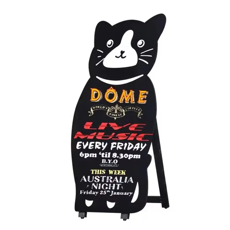 Wooden Cat Floor Type Blackboard Windproof Poster Rack Billboard Shopping Mall Advertising Promotion Rack Display Rack Signboard