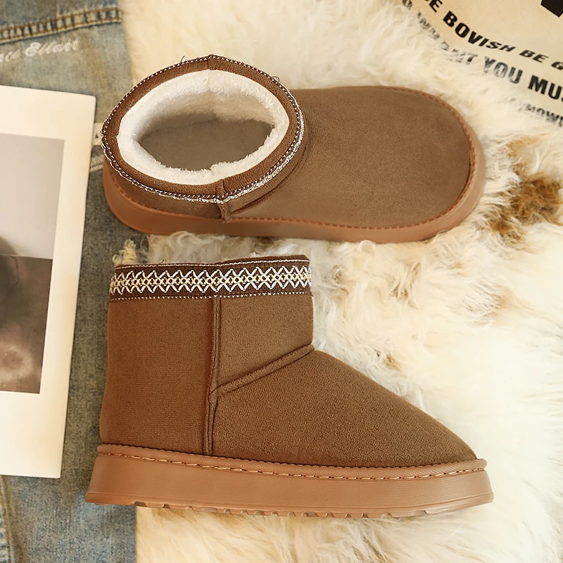 أحذية نسائية دافئة عصرية مقاومة للرياح أحذية قطنية عالية الجودة عصرية ومتعددة الاستخدامات بمقدمة مستديرة وأربطة أحذية خارجية مانعة للانزلاق