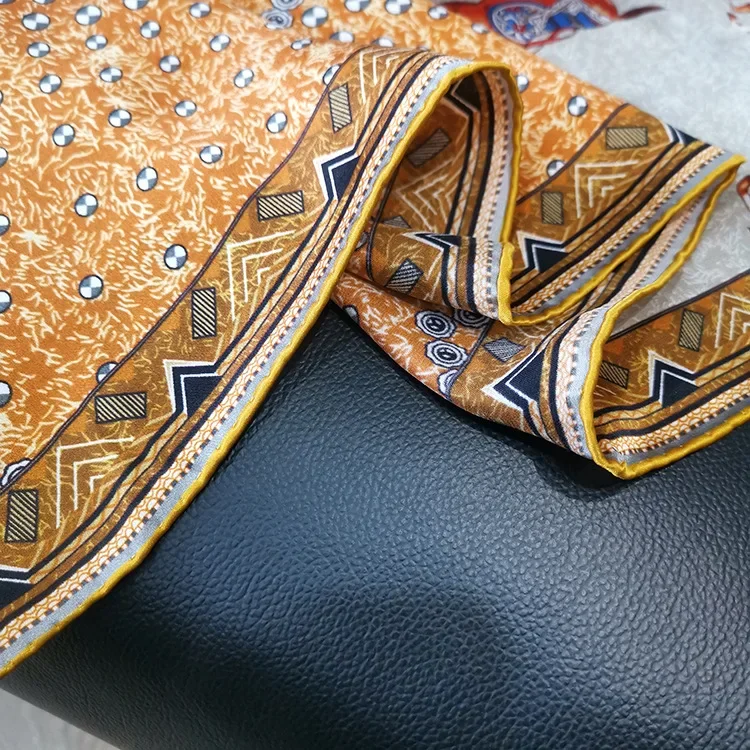 High-end Elegant Women Fine Four Plaid Patchwork Horse Print Quality Plain Satin Silk Hand-rolled Edge Large Square Scarf Shawl