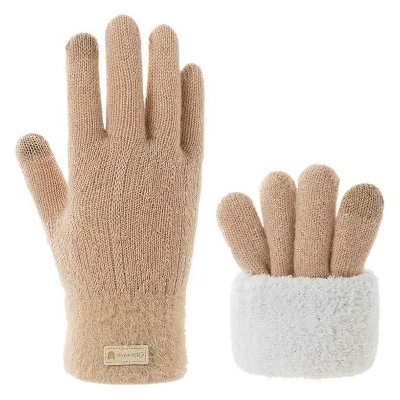 الشتاء قفازات شاشة اللمس النساء الرجال الدافئة تمتد محبوك القفازات كامل فنجر Guantánamo المرأة الكروشيه Luvas سميكة #5