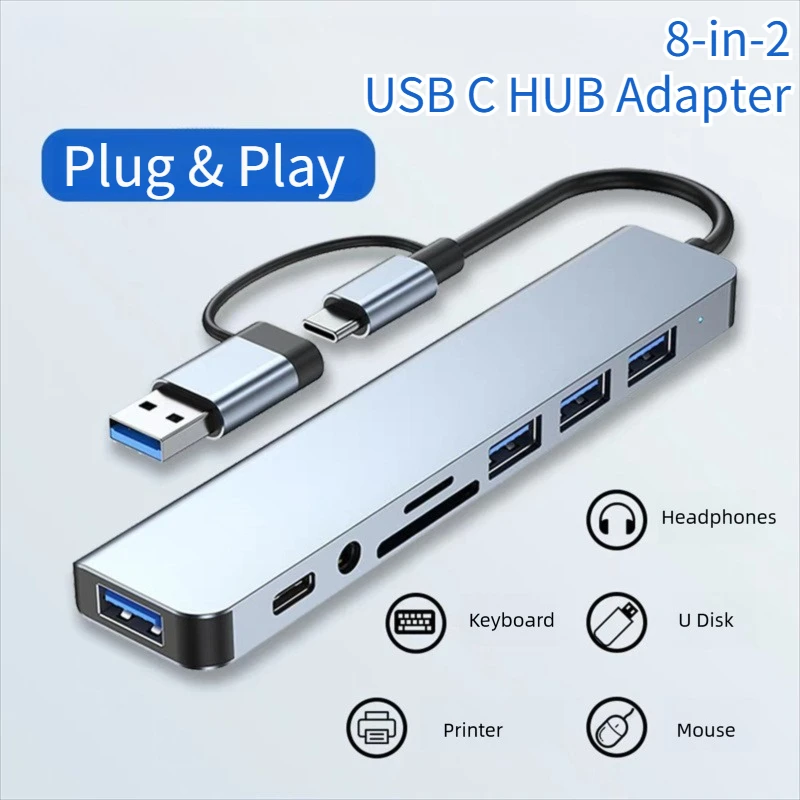 USB 3.0 Type C Adapter Docking Ststion USB 2.0 Port TF SD Card Reader Audio Output Multi-hub Splitter for Macbook Pro Computer