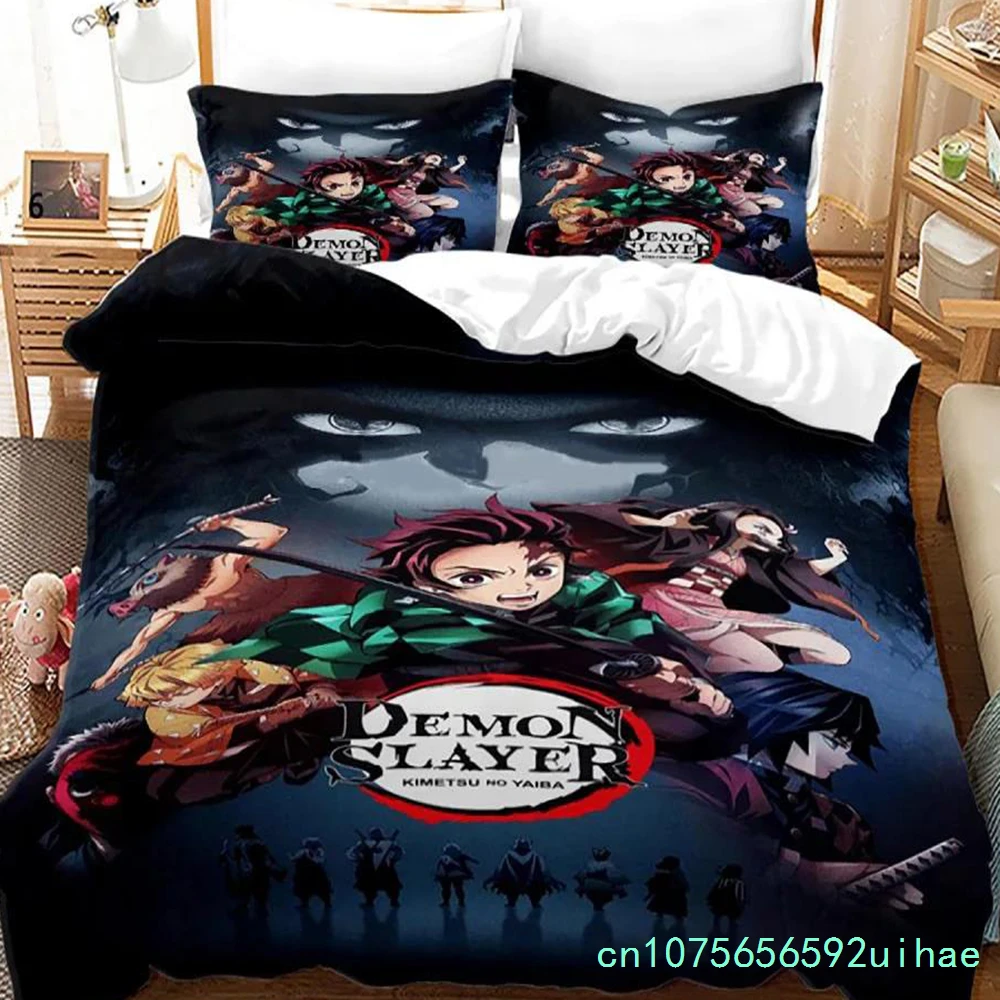 Demon Slayer Anime Bedding Set 3d Duvet Cover Sets Pillowcase Bedclothes Home Textile Cartoon Twin Queen King Size Kids Gift