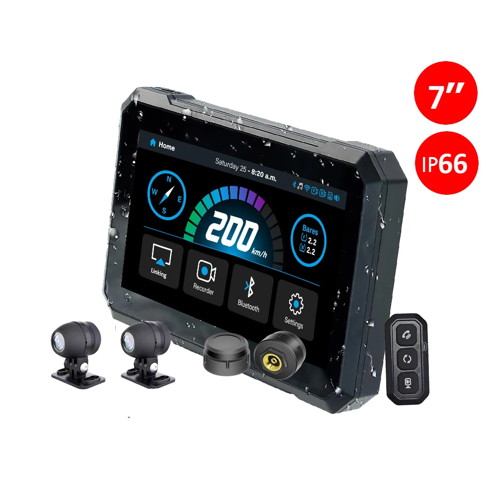 7-Inch waterproof GPS motorcycle CARPLAY navigator with camera and tire pressure monitoring