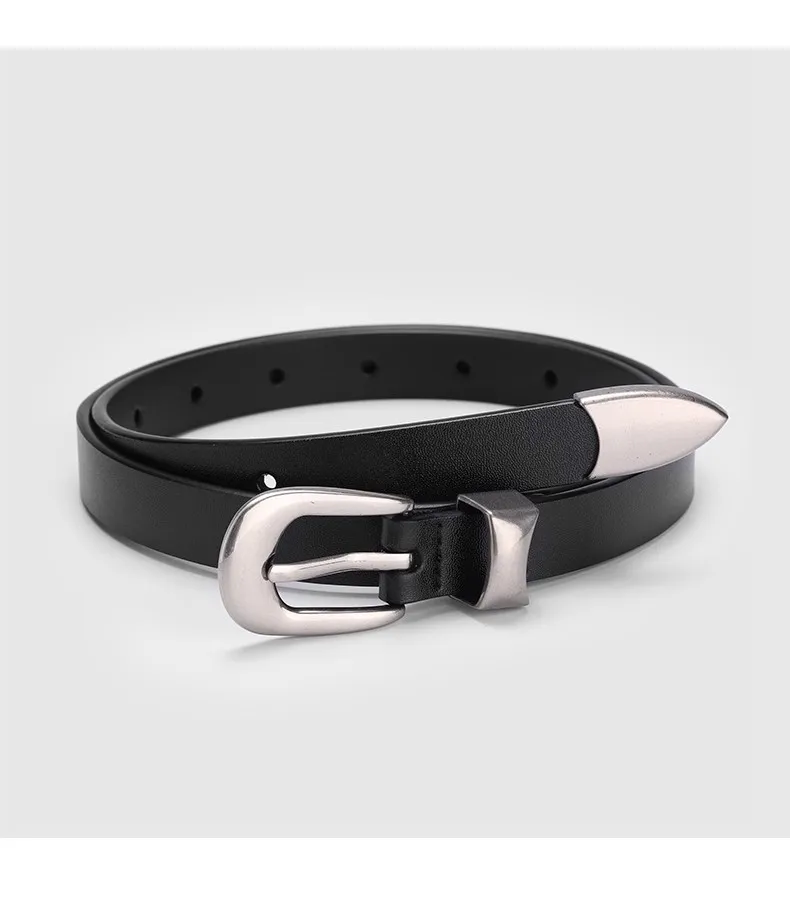 1.8cm Width Leather Belt for Women Zinc Alloy Silver Buckle Split Leather Casual Belt Genuine Leather Thin Belt Female Vintage