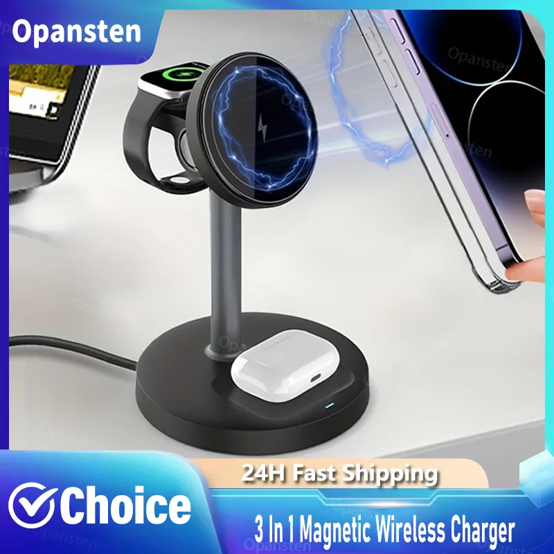 Travel 3 in 1 15W Magnetic Wireless Charger for Magsafe iPhone 16/15/14/13/12 iWatch 10/9/7 AirPods Pro 4/3 Fast Phone Charging
