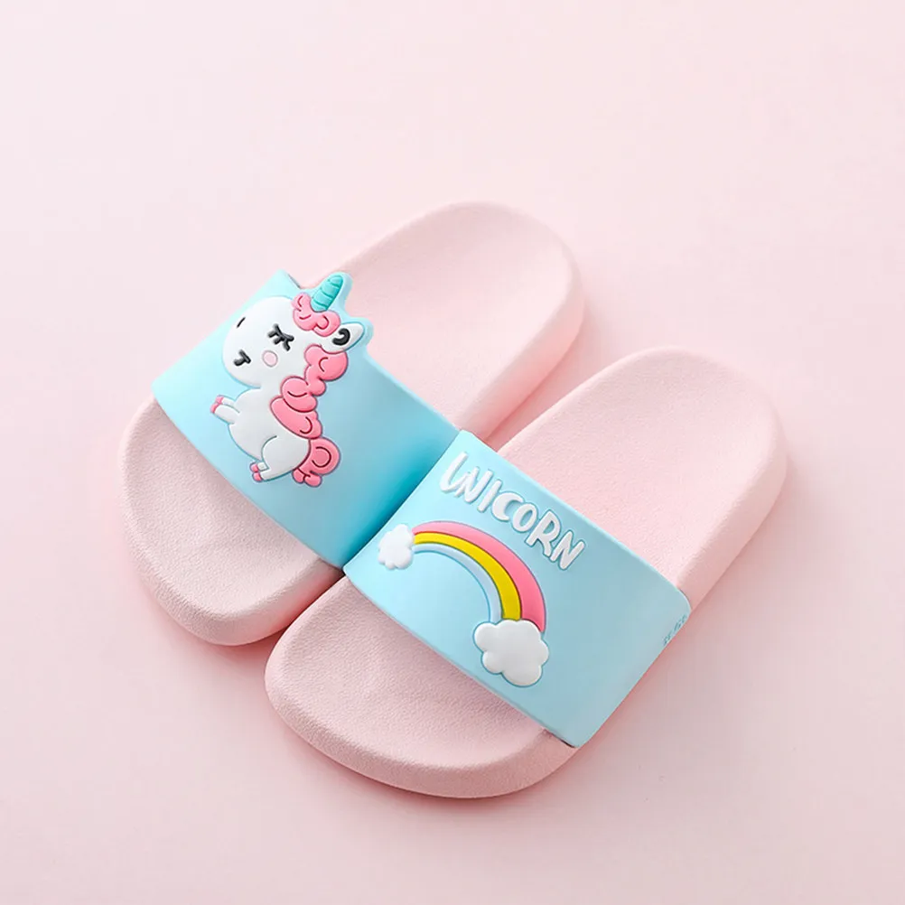 1 Pair Soft Bottom Non-Slip Slippers Kids Cartoon Unicorn Design Lightweight Comfortable Children'S Indoor Outdoor Wear Pink
