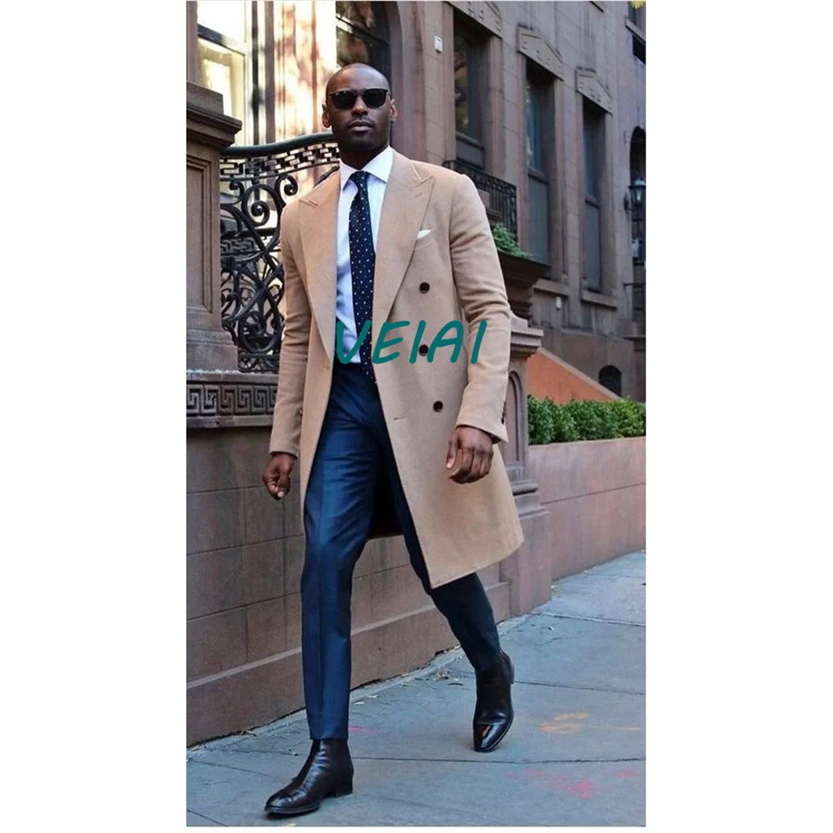 

Khaki Men Jacket Suits 1 Piece Double Breasted Peaked Lapel Formal Business Coat Custom Clothing Trajes Elegante Para Hombres