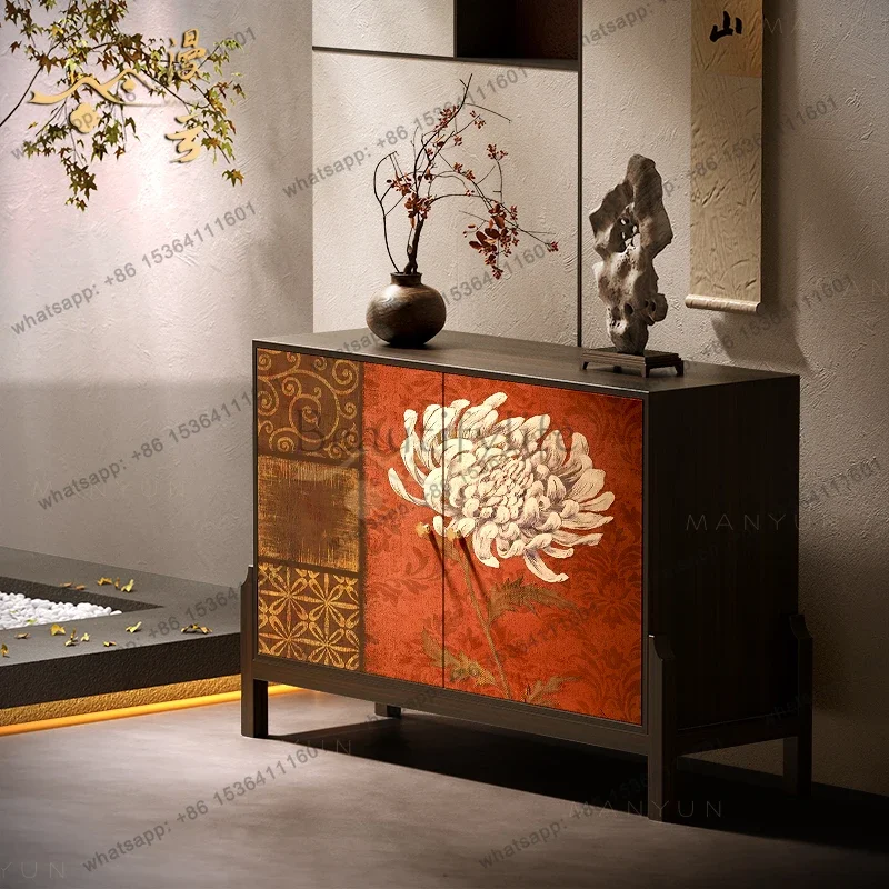 D33Solid wood chest entrance high-footed storage living room Chinese storage cabinet