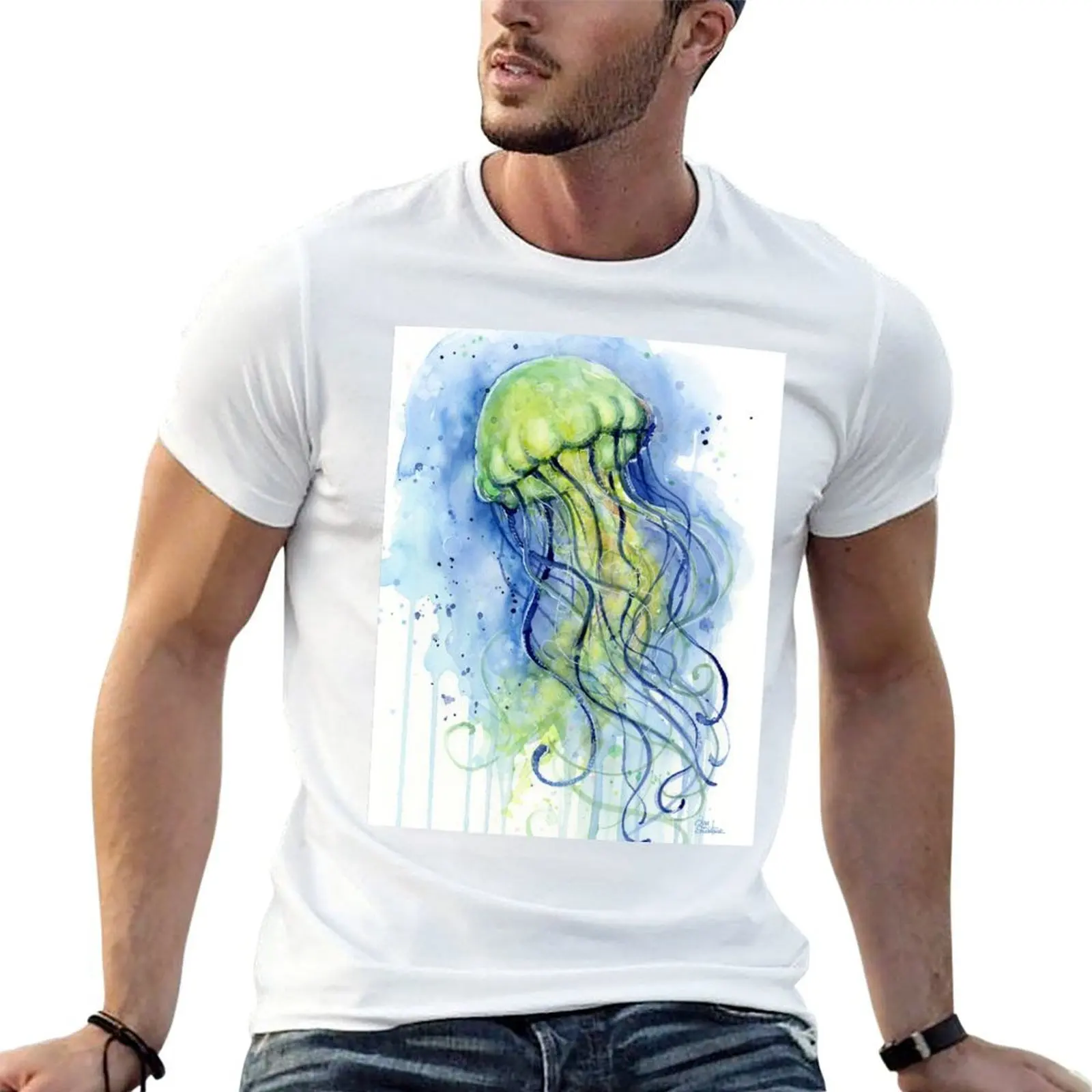 

Watercolor Jellyfish T-Shirt cotton tshirt 100% t shirts designer T-Shirt