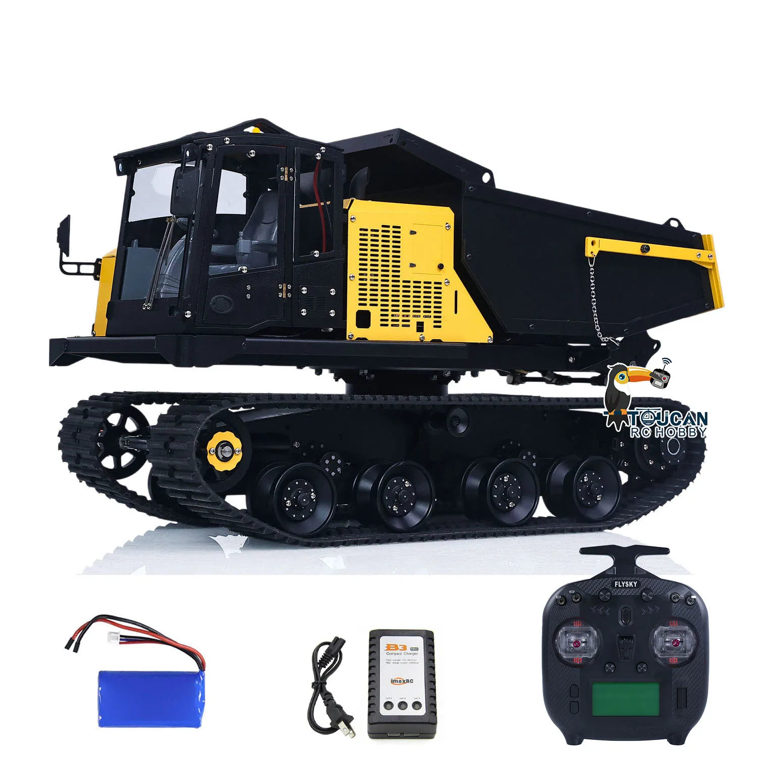 WKLC 1/14 Metal Hydraulic RC Dump Truck T14R Panther Crawler Tracked Tipper Construction Vehicle Light Sound System Flysky ST8  - view 2