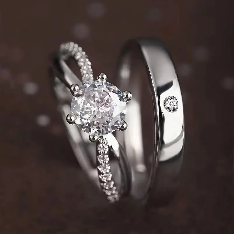 Copper Electroplated Geometric Korean Style Adjustable Ring Featuring Diamond Row Accent and Asymmetrical Heart Motif for Women