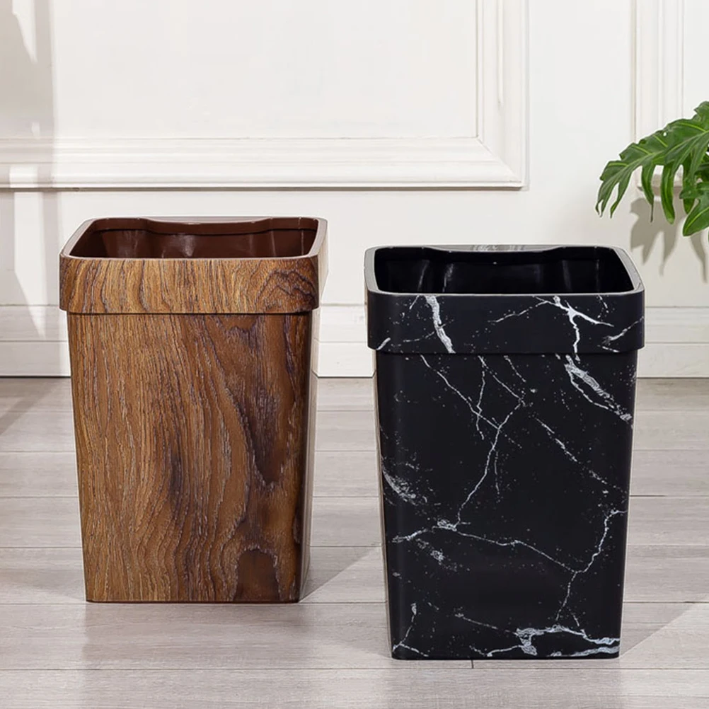 

Imitation Wood Grain Trash Can Decorative Waste Basket Office Cans Bathroom Baskets for Kitchen Bin Home Container Box Garbage