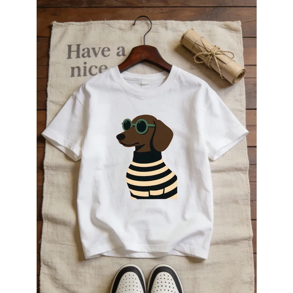 Women'S Fashion Casual T-Shirt Exquisite Printed Pattern Short Sleeve T-Shirt Exquisite Cartoon Puppy Print Short Sleeve Vibrant