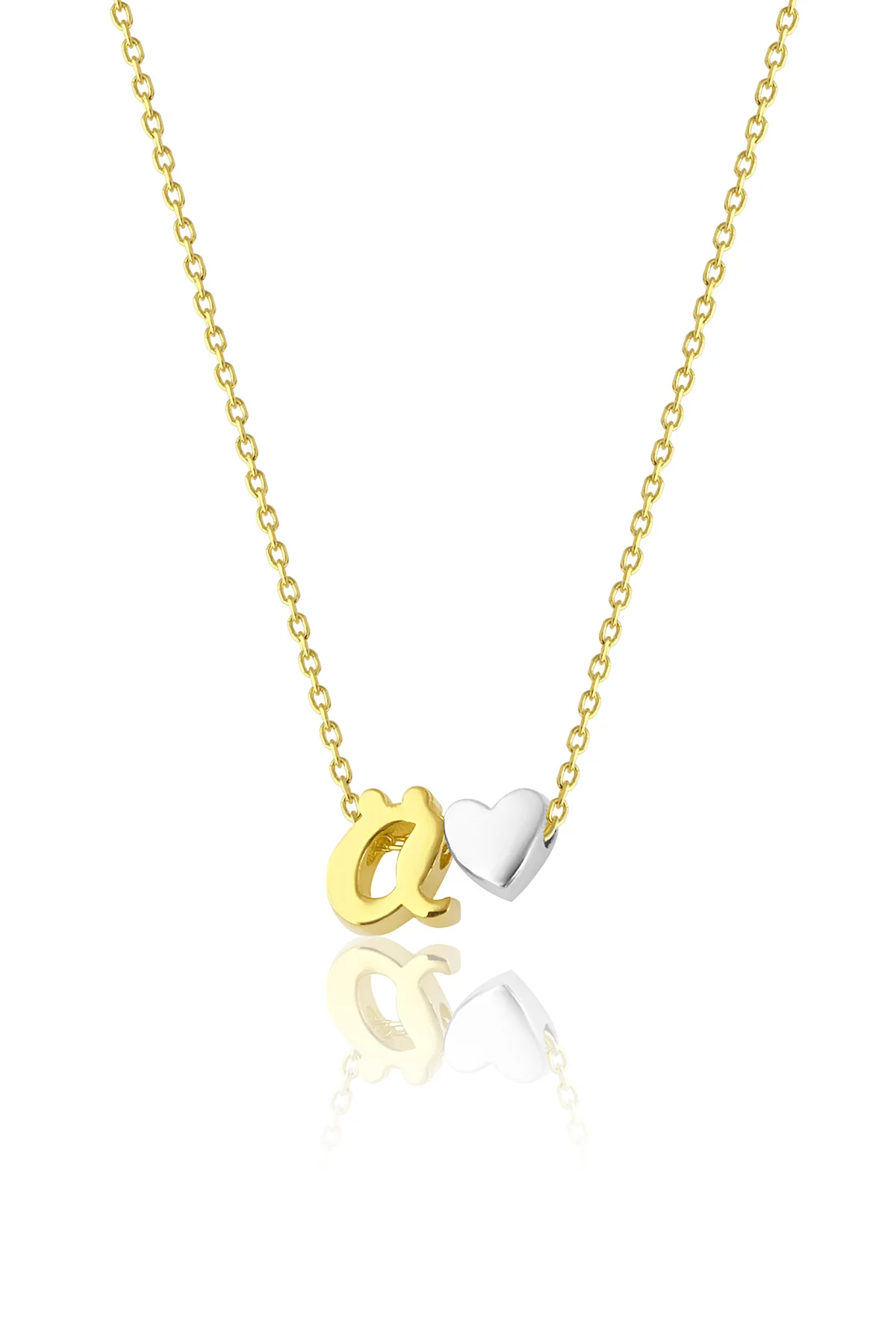 Gold Plated Silver O with Dot Letter with Heart Pendant Necklace