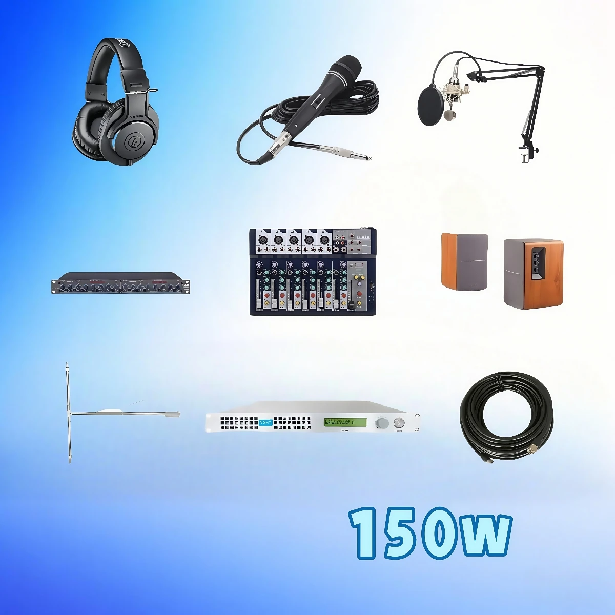 

150W FM Broadcast Transmitter Complete Kit – Plug-&-Play Solution with Antenna & Cable