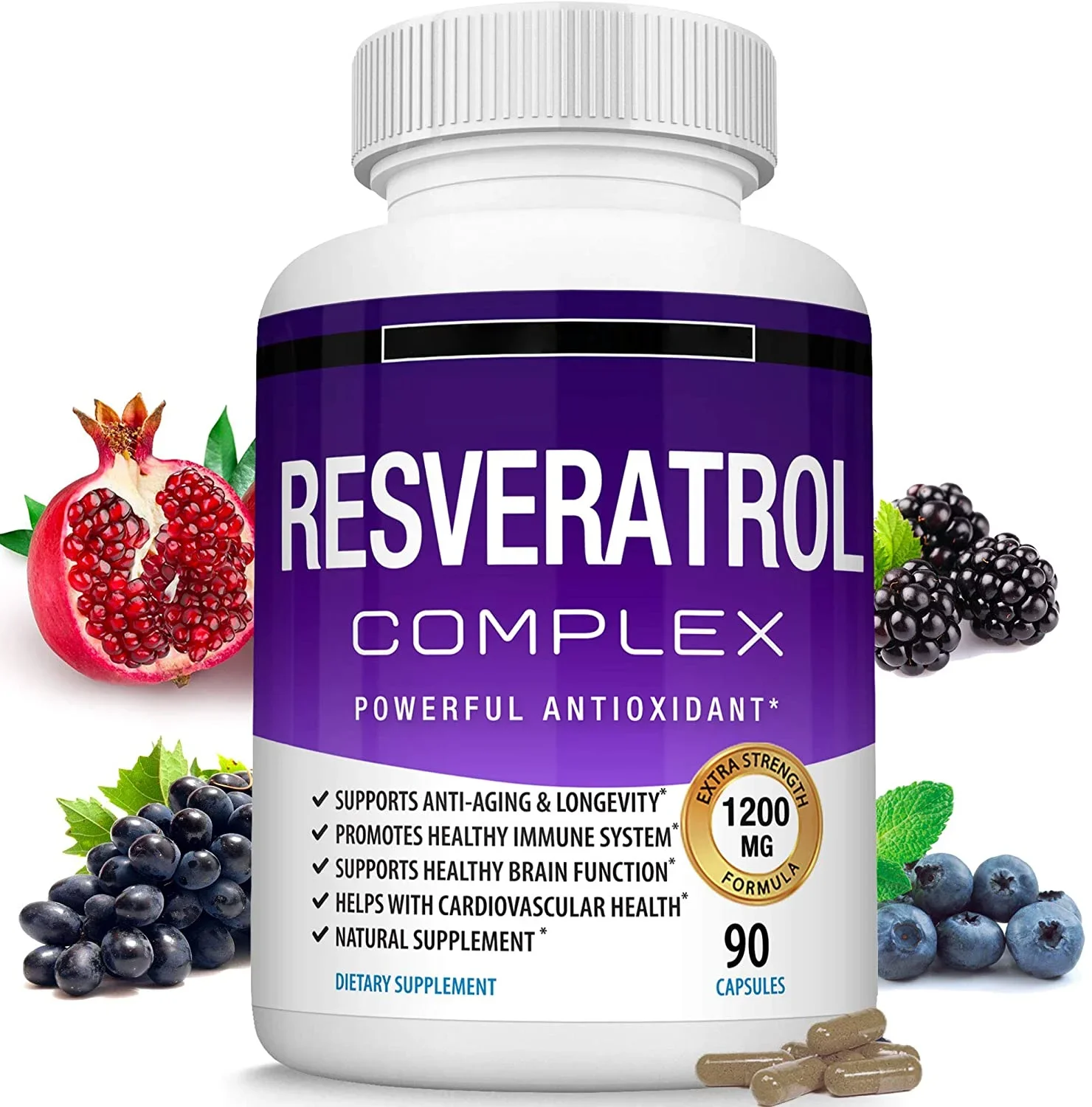 Resveratrol Complex 1800mg Capsules Antioxidant Complex Trans Resveratrol Supplement for Men Women | Non-GMO, Gluten Free