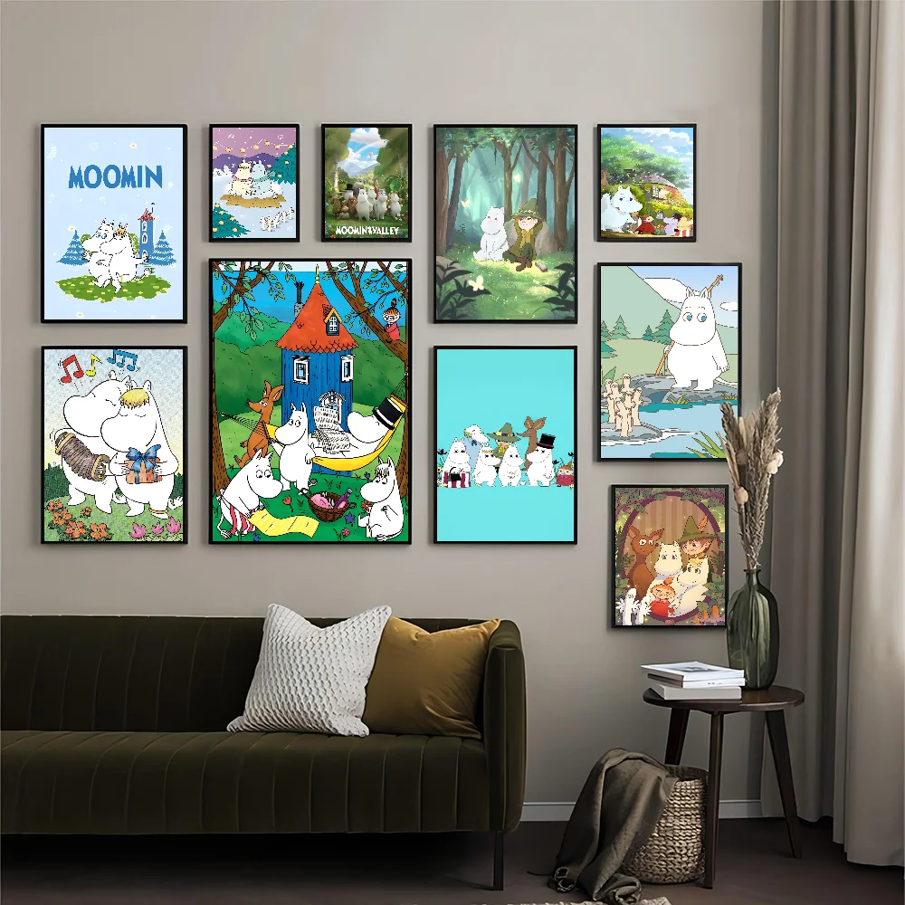 Moomin Whitepaper Poster Waterproof Paper Sticker Coffee House Bar Aesthetic Art Wall Painting