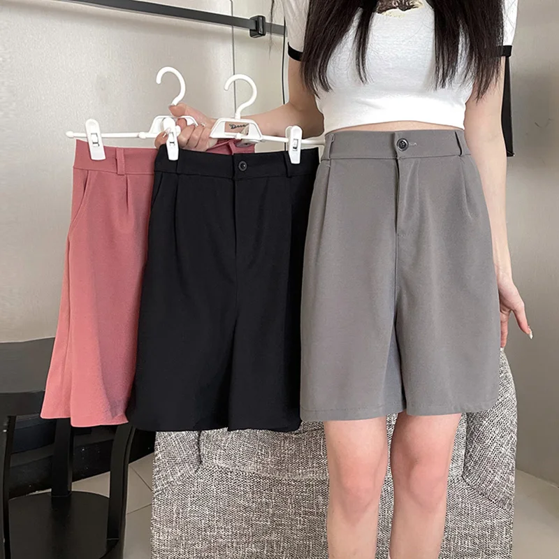 Summer Women Comfortable Commute Short Pants Lady Loose High Street Suit Pants Female Daily Soft High Waisted Wide Leg Shorts