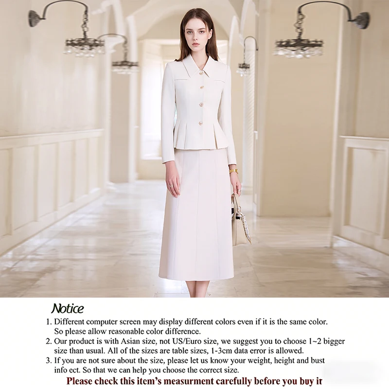 

Milky White Lapel Slim Blazer & Skirt Set for Elite Women, Comfortable Fabric for long-time office wear