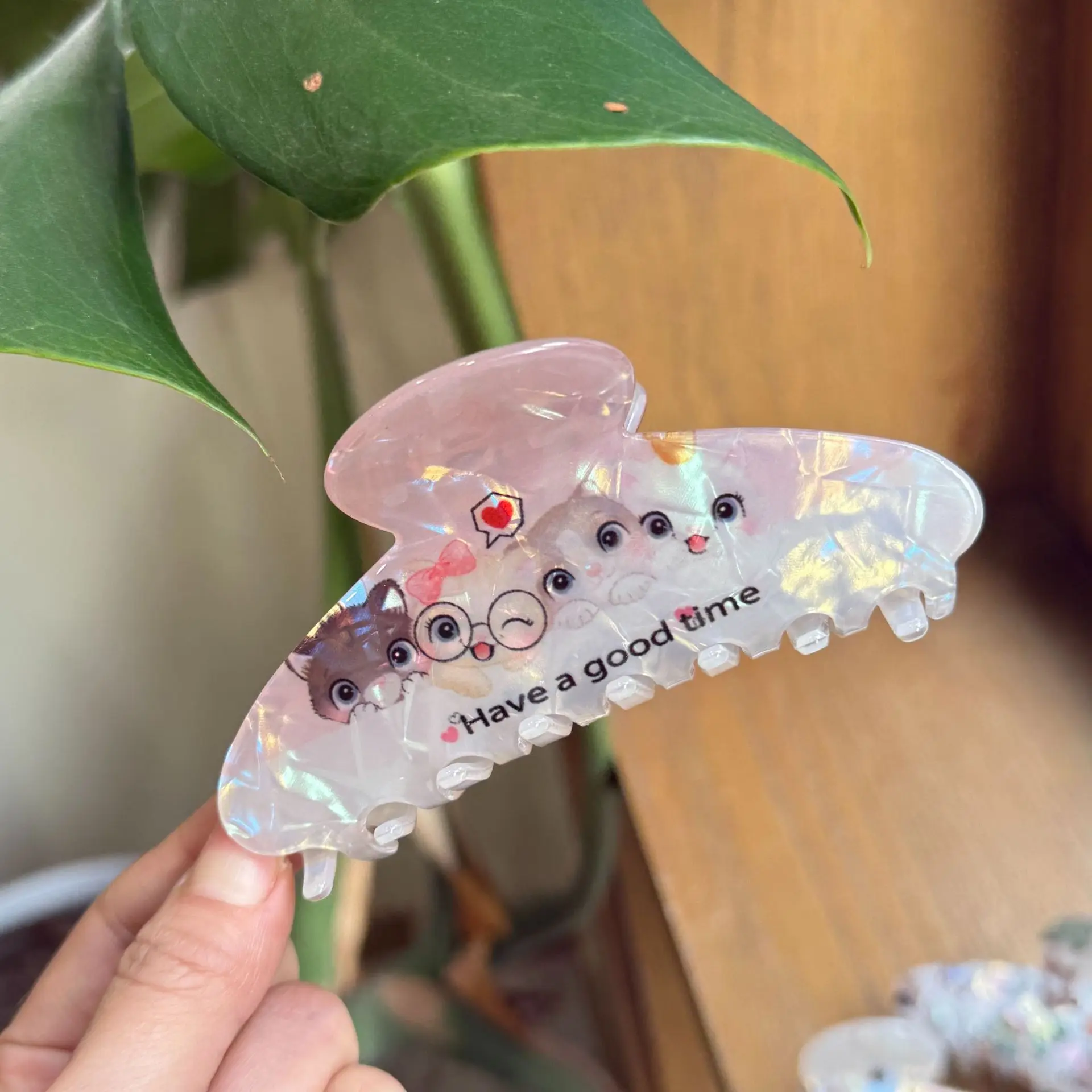 1pc Cartoon cat print clip, cute kitten ponytail clip, sweet back of the head clip, hair clip, fashionable headwear