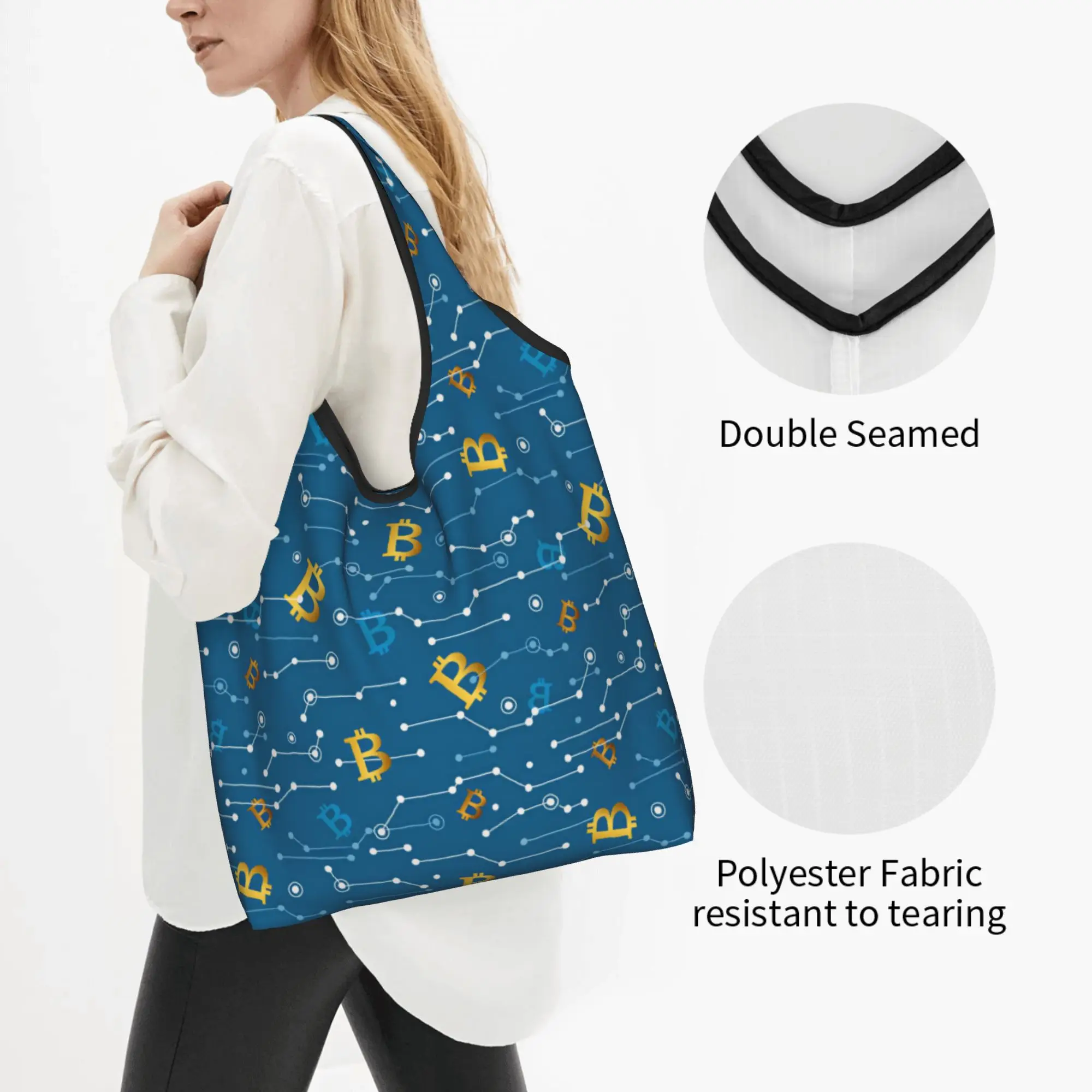 Funny Crypto Virtual Currency Bitcoin Shopping Tote Bag Portable  Groceries Shoulder Shopper Bag
