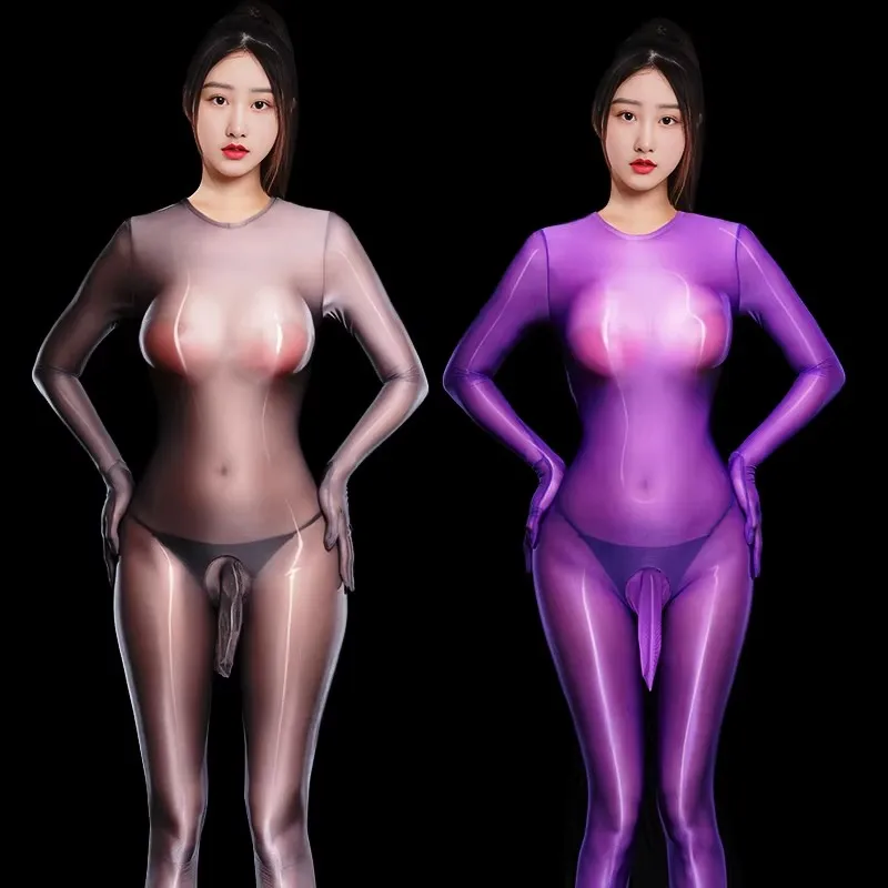 

Hot Sexy Oil Shiny Bodysuit Men's Sheer See Through Tights Pantyhose Jumpsuit Catsuit Male Erotic Underwear Leotard Bodystocking