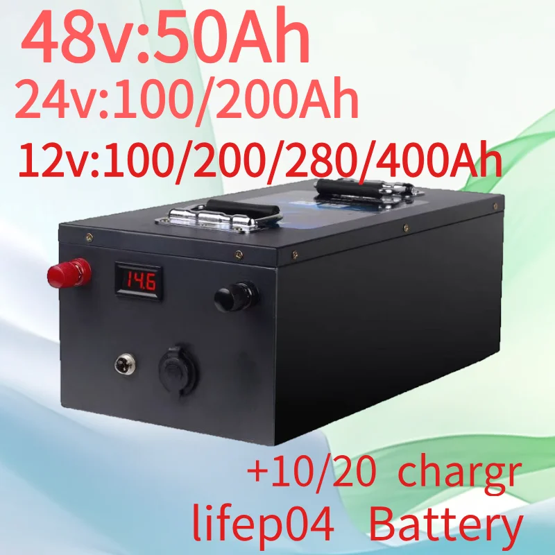 

12V 200Ah 280Ah 400Ah 24V 100Ah 200Ah 48v 50Ah LiFePO4 Lithium Battery with BMS for Home Energy Storage Solar RV Camping