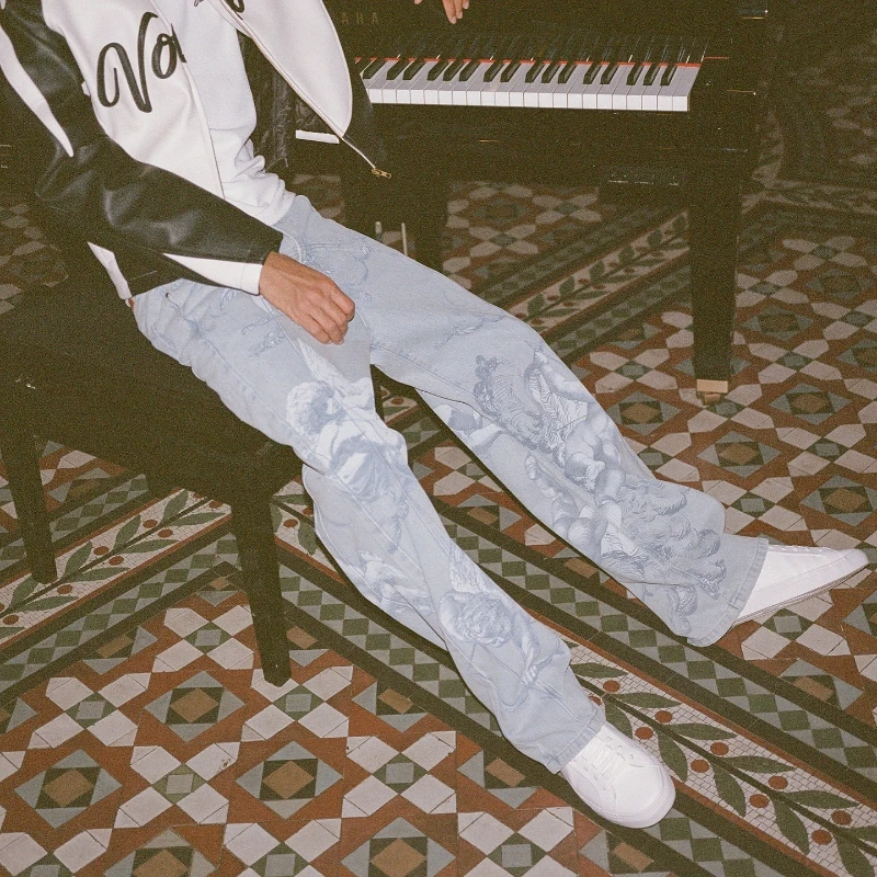 Arte clássico padrão colossal anjo jeans y2k moda calças jeans retro gótico hip hop harajuku streetwear das mulheres dos homens calças largas