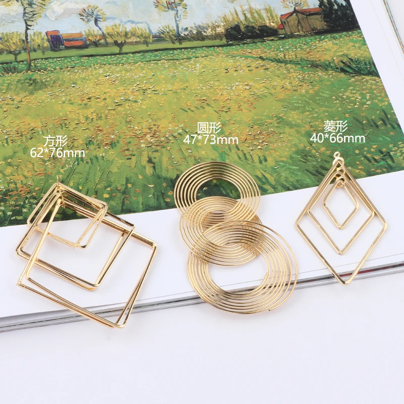 1pcs Diy Jewelry Accessories Gold Color Electroplating Personality Overlapping Square Earrings Material Pendant Handmade Charms