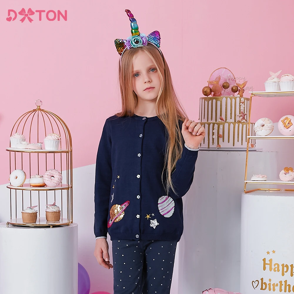 

DXTON Autumn Winter Girls Sweater Toddler Children Knit Tops Girls Knitted Cardigan Sweater Star Sequin Kids Long Sleeve Sweater