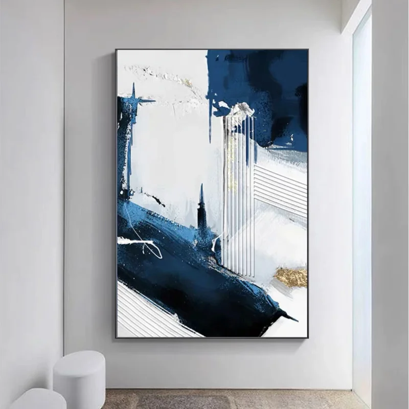 

Handmade Abstract Blue and White Wall Art Painting, Thick Textured Oil Canvas Painting, Modern Art, Living Room, Office Decor