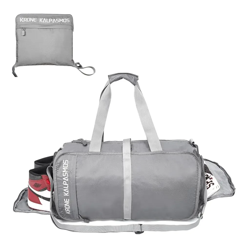 Gym Bag with Shoe Compartment – Packable Duffle Bag, Small Gym Bag for Women and Men, Foldable Waterproof Sports Duffel for