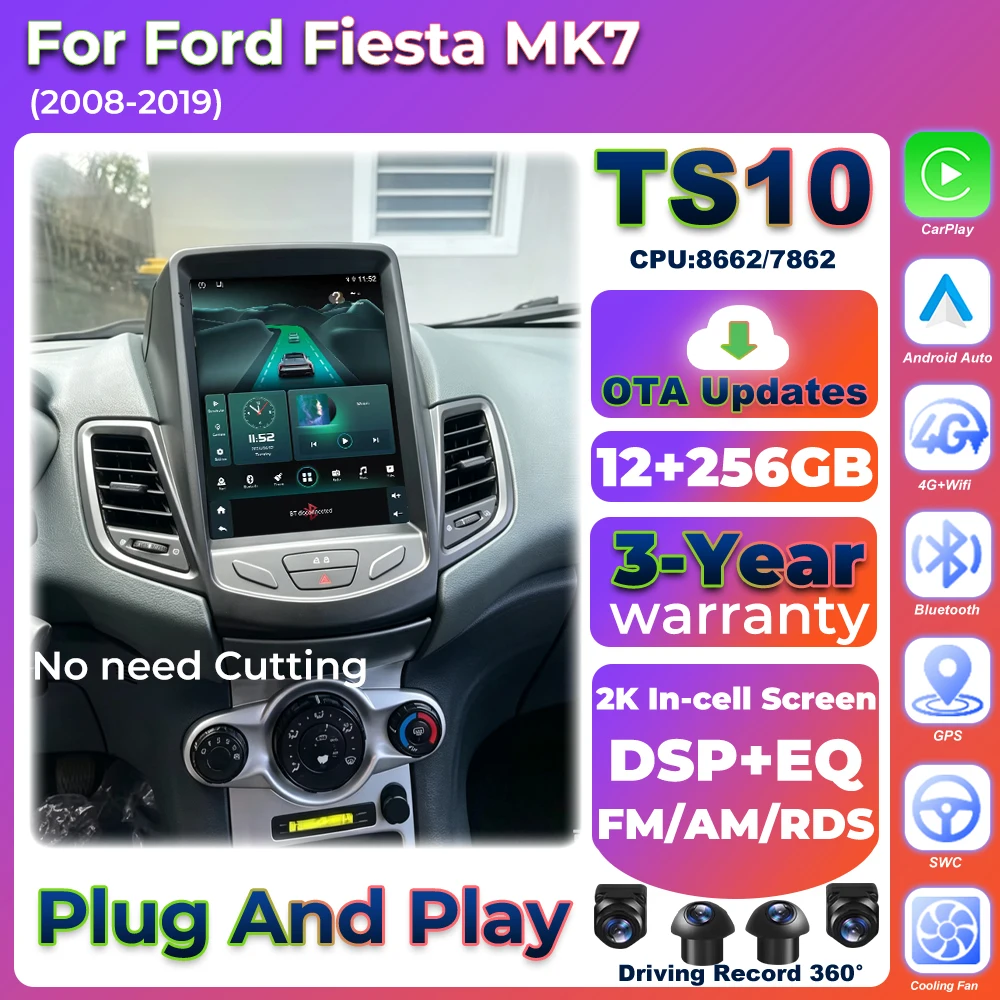 Android 16 Car Radio For Ford Fiesta MK7 2008 2009 2010 2011- 2019 Head Unit Multimedia Player Car Stereo GPS Navigation 5G Wifi