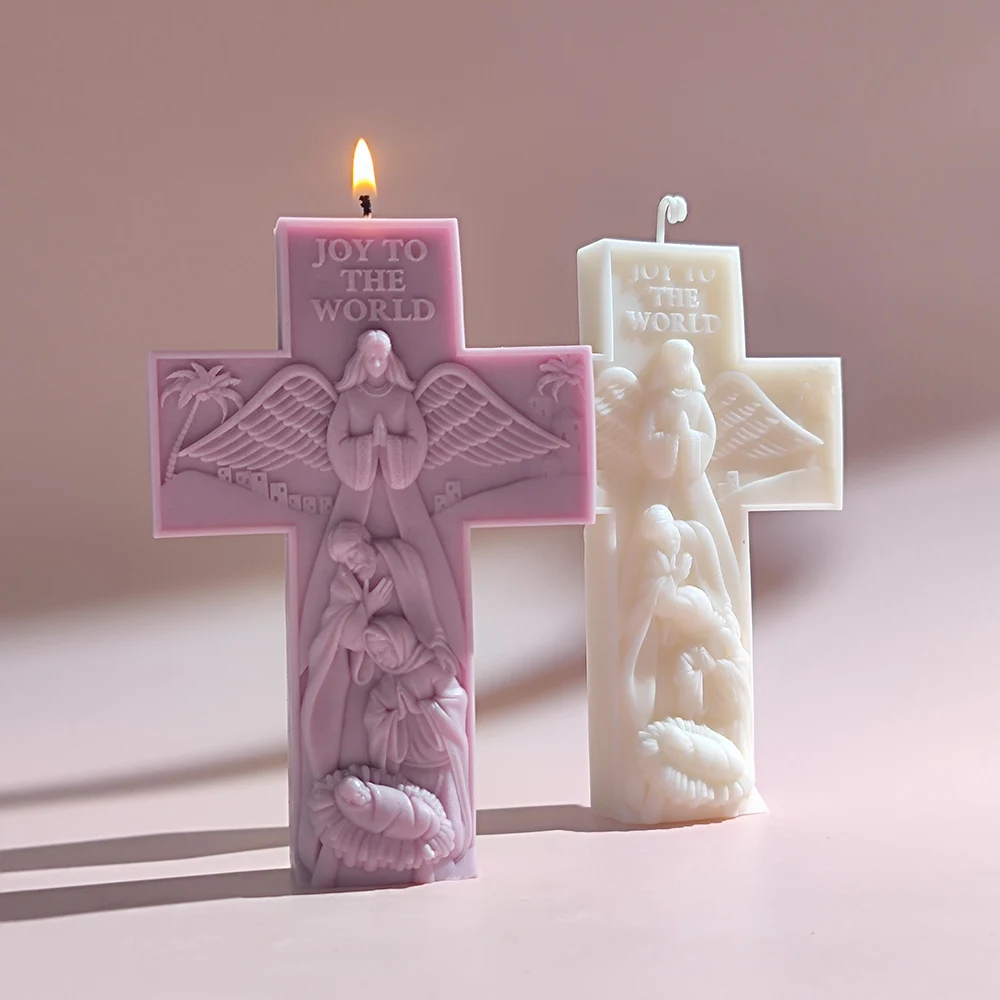 

Cross Angel Mold Holy Home Aromatherapy Candle Cross Relief Decoration Photo Background Ornament