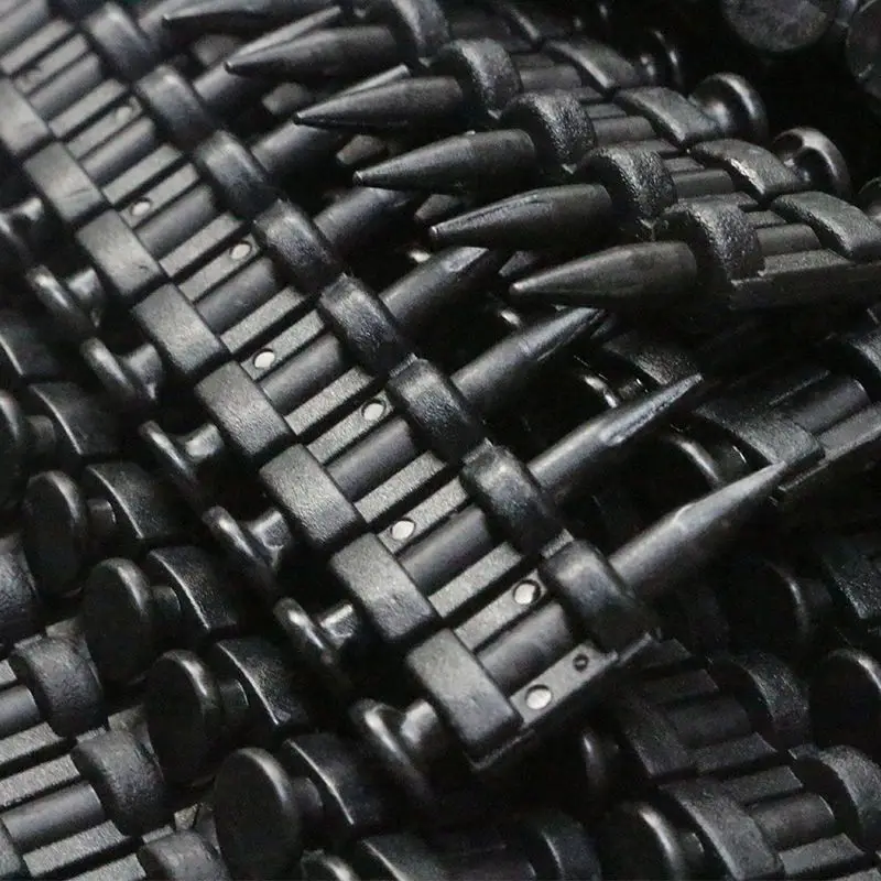 black rows of steel nails for electric nail gun concrete