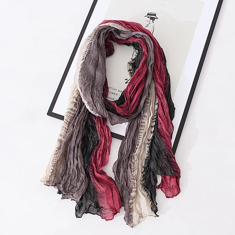 Tie-dyeing Gradient Fashion Pleated Women Foulard Elegant Long Scarf Solid Shawl Hijab Beautiful