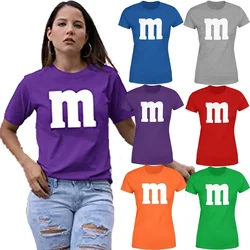 Letter M Halloween Costumes T-Shirt M Chocolate Candy Halloween Team Costume Women Ropa Plus Size Mujer Top Short Sleeve Blouses