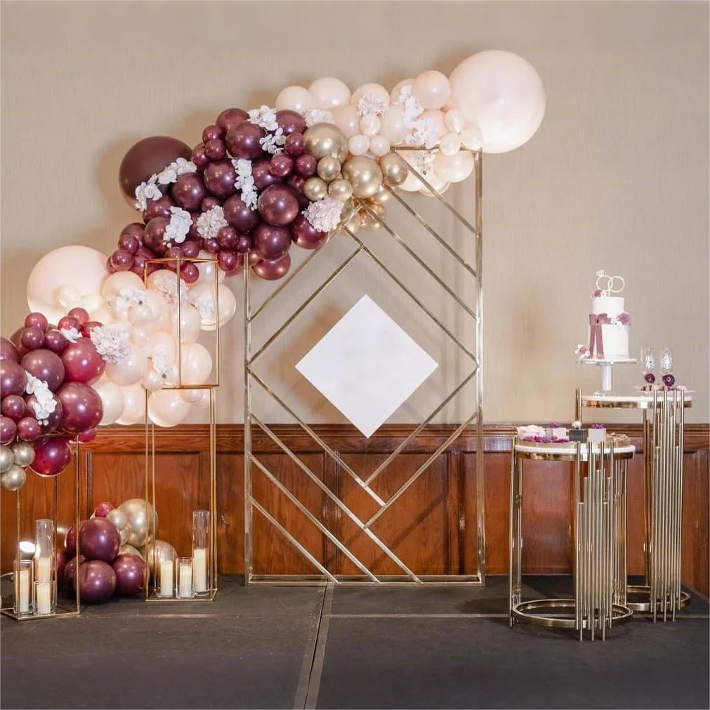 

Golden wedding backdrop, reception area decoration, essential for creating a romantic wedding