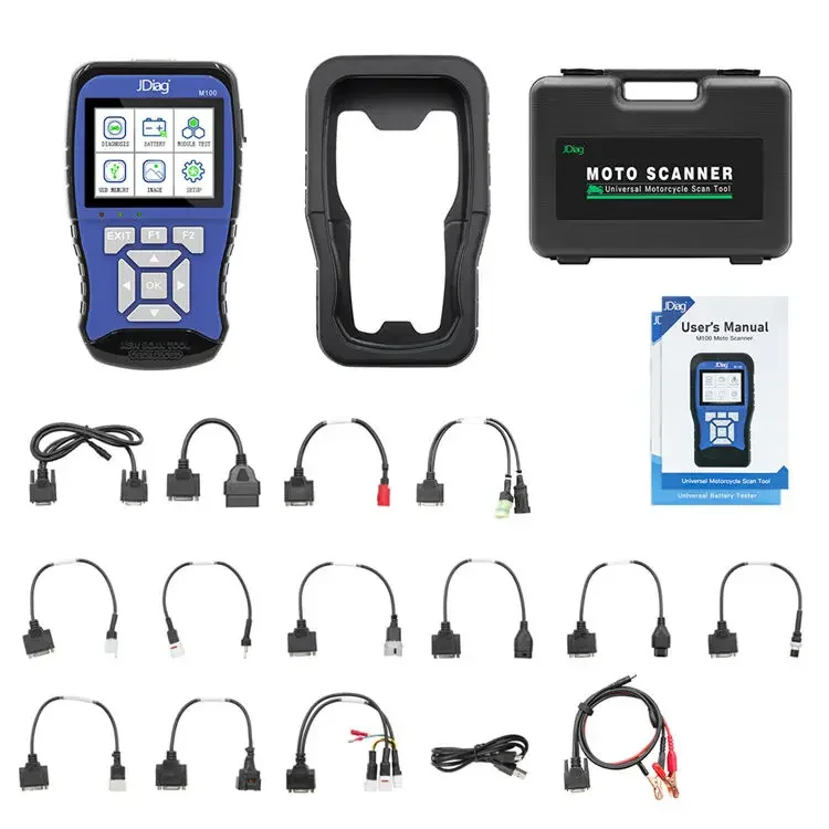 Jdiag m100 motorcycle diagnostic scan tool with all cables for most motorbike 2 in 1battery tester funtion Motorcycle Scanner