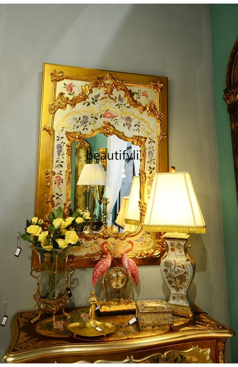 

AY7American rural luxury new Chinese gold entrance mirror, gold foil retro hand-painted rectangular decorative mirror