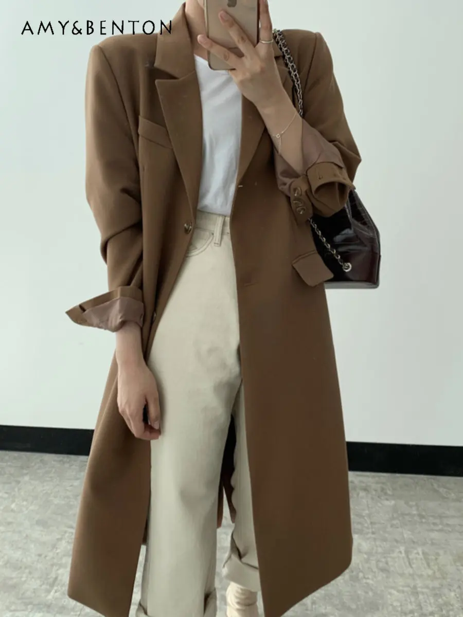 

Suit Jacket for Women Mid-Length Loose Fashionable Stylish Single-Breasted Suit 2023 Spring Autumn New Long Blazer Coat