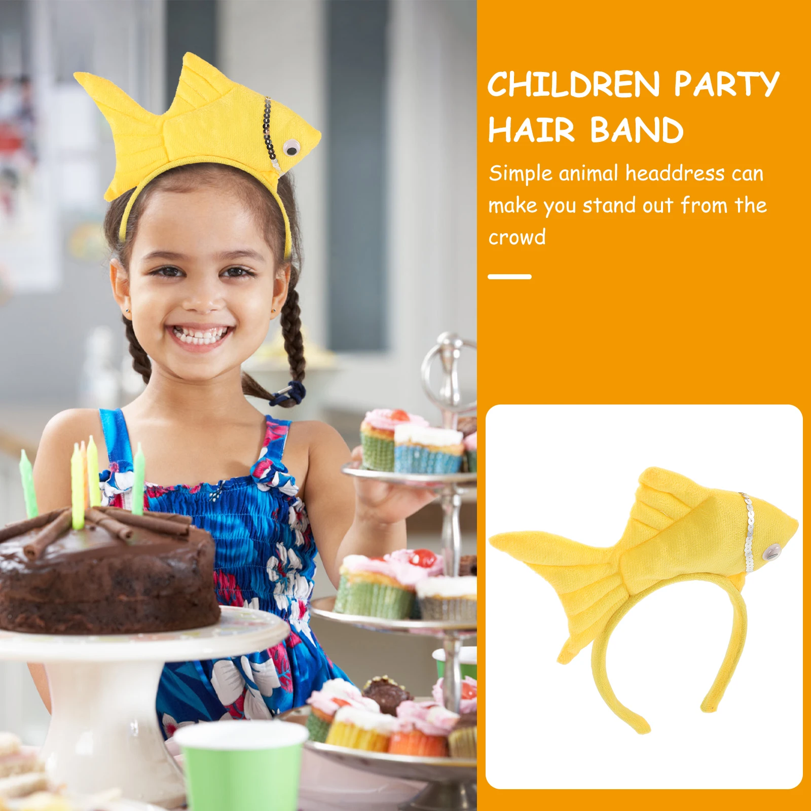 عصابة رأس على شكل سمكة ذهبية للأطفال مصنوعة من نسيج سميك وآمن على شكل حيوانات لعيد الهالوين وأعياد الميلاد وحفلات المهرجانات والمناسبات للجنسين