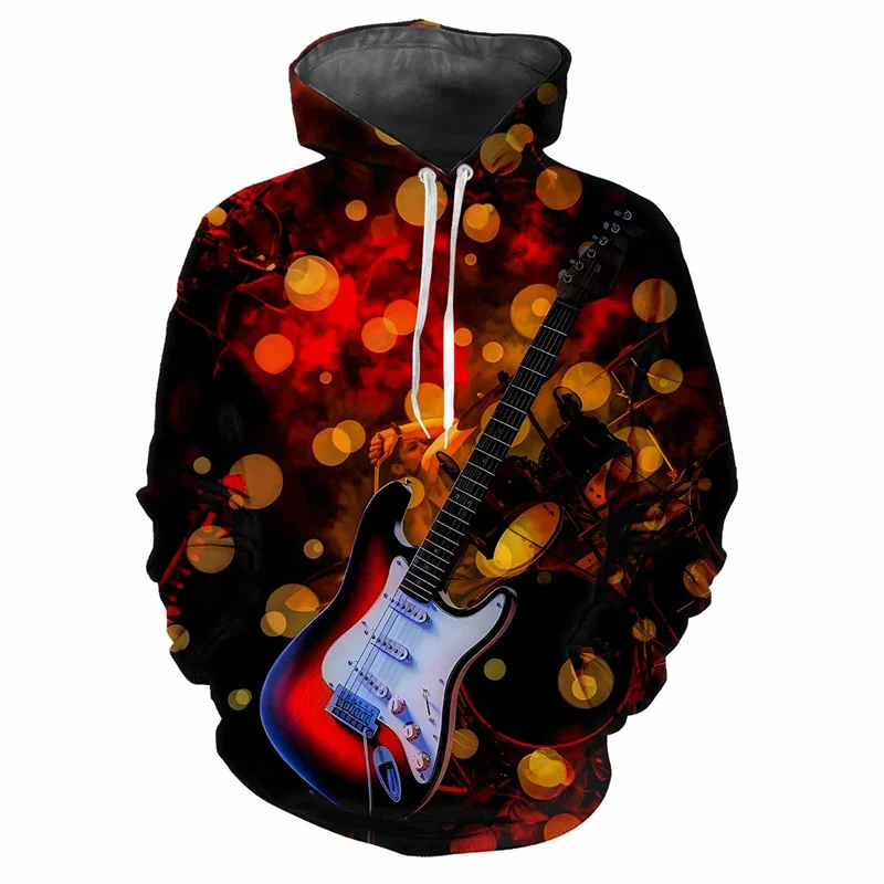 Mode Rock Gitaar Patroon Hoodies Trend Streetwear Lange Mouw Heren 3d Geprint Hoody Casual Hiphop Oversized Lente Sweatshirt